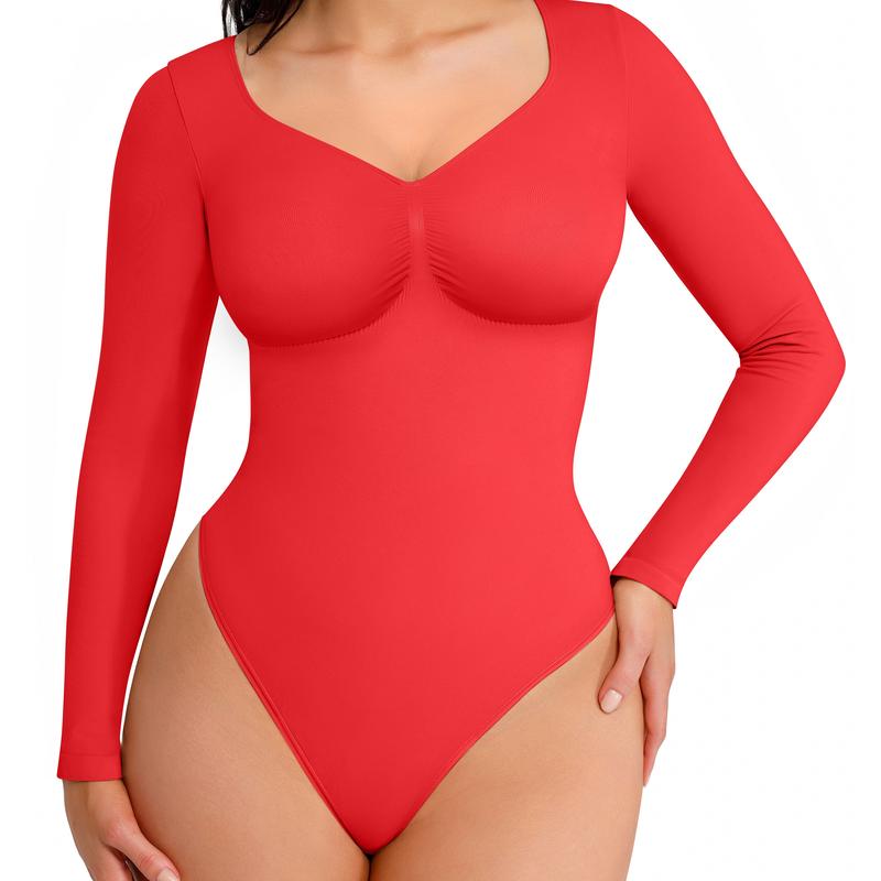Seamless V-Neck Long Sleeve Shaping Bodysuit