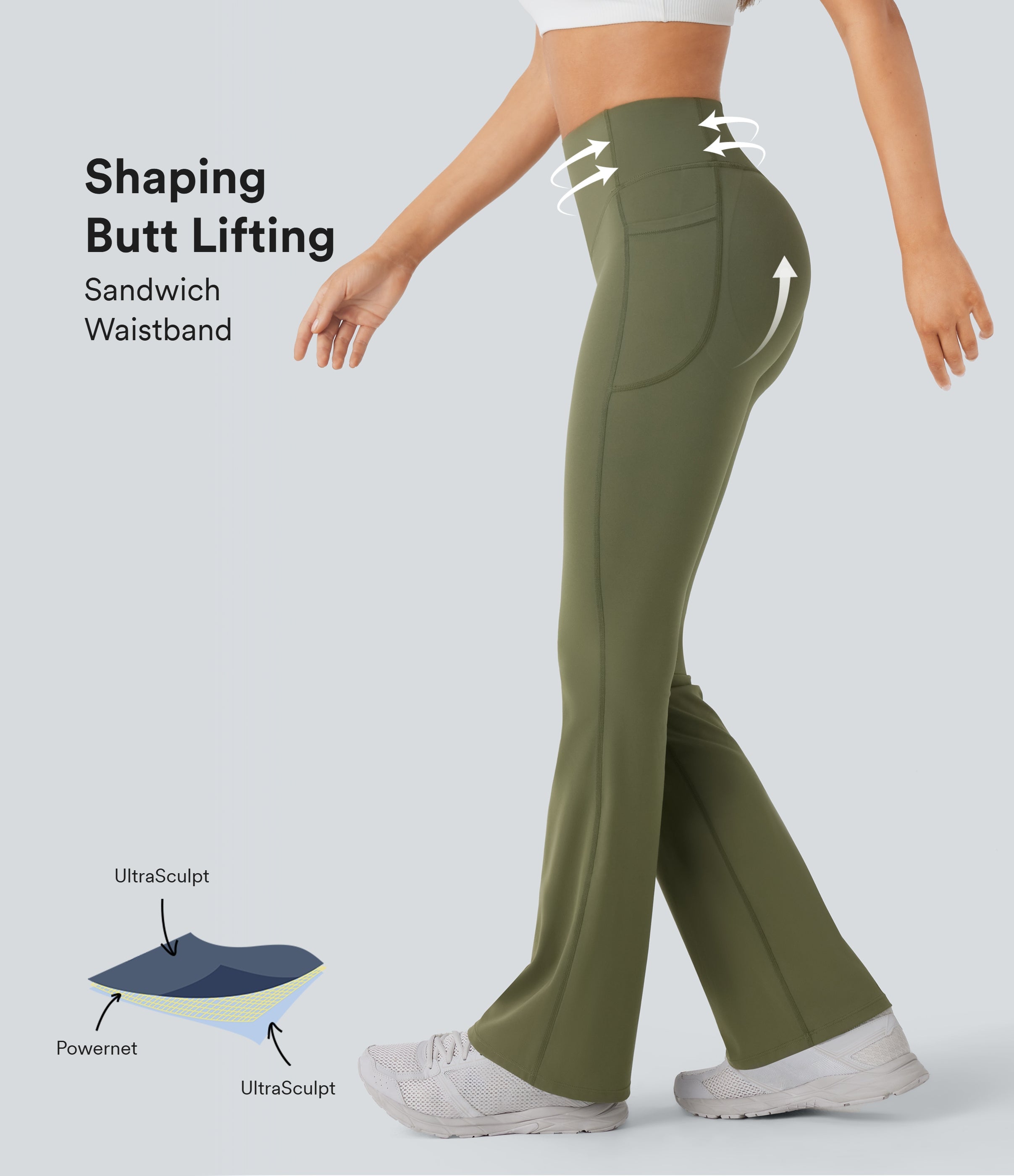 High Waisted Tummy Control Pocket Shaping Yoga Bootcut Leggings